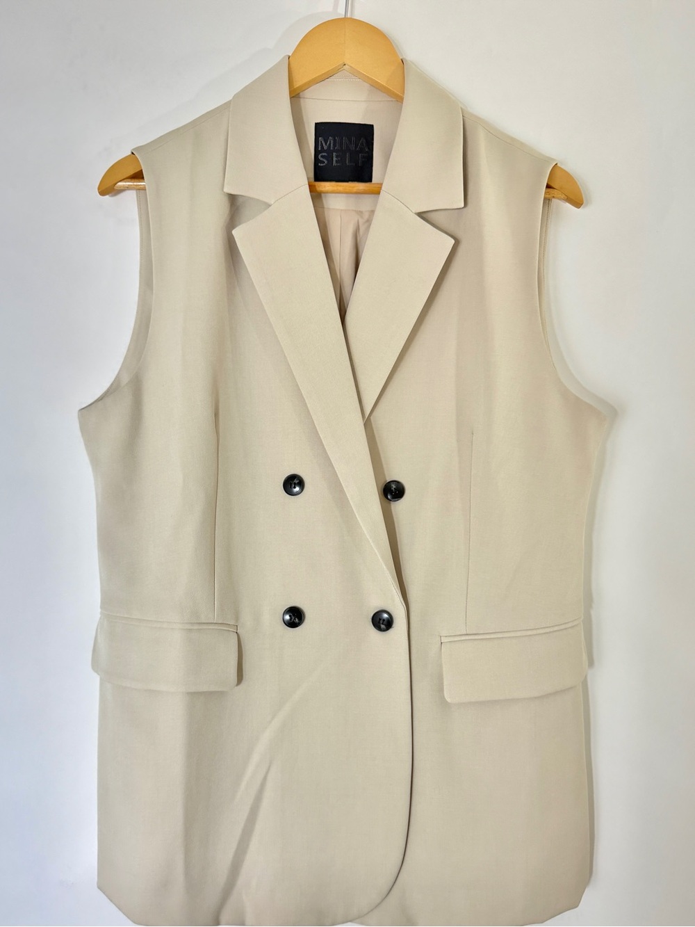 Oversized Cream Sleeveless Blazer Vest Women’s Longline Layering - Picture 2 of 6